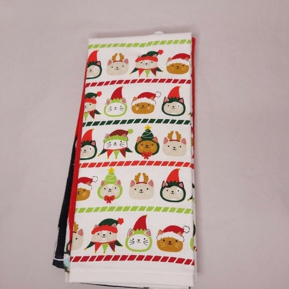 Happy Catmas Christmas Cat Dish Accent Towels Set of 2 Fun Kitties Holiday Decor - Picture 3 of 5
